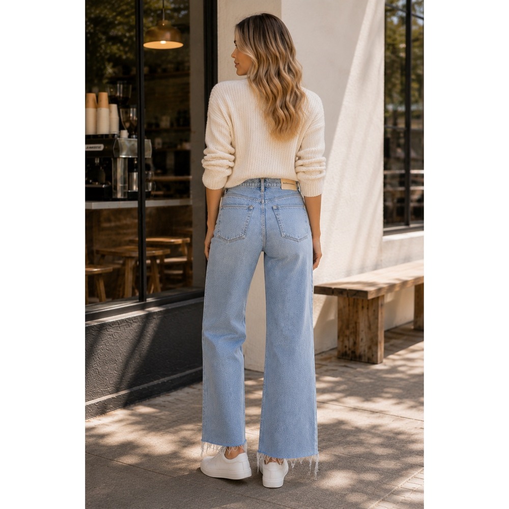 REFORMATION High Rise Wide Leg Jeans Light Wash Raw Hem Womens 28 - Picture 3 of 16